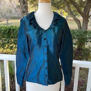 Worth Blue Ruffled Blouse